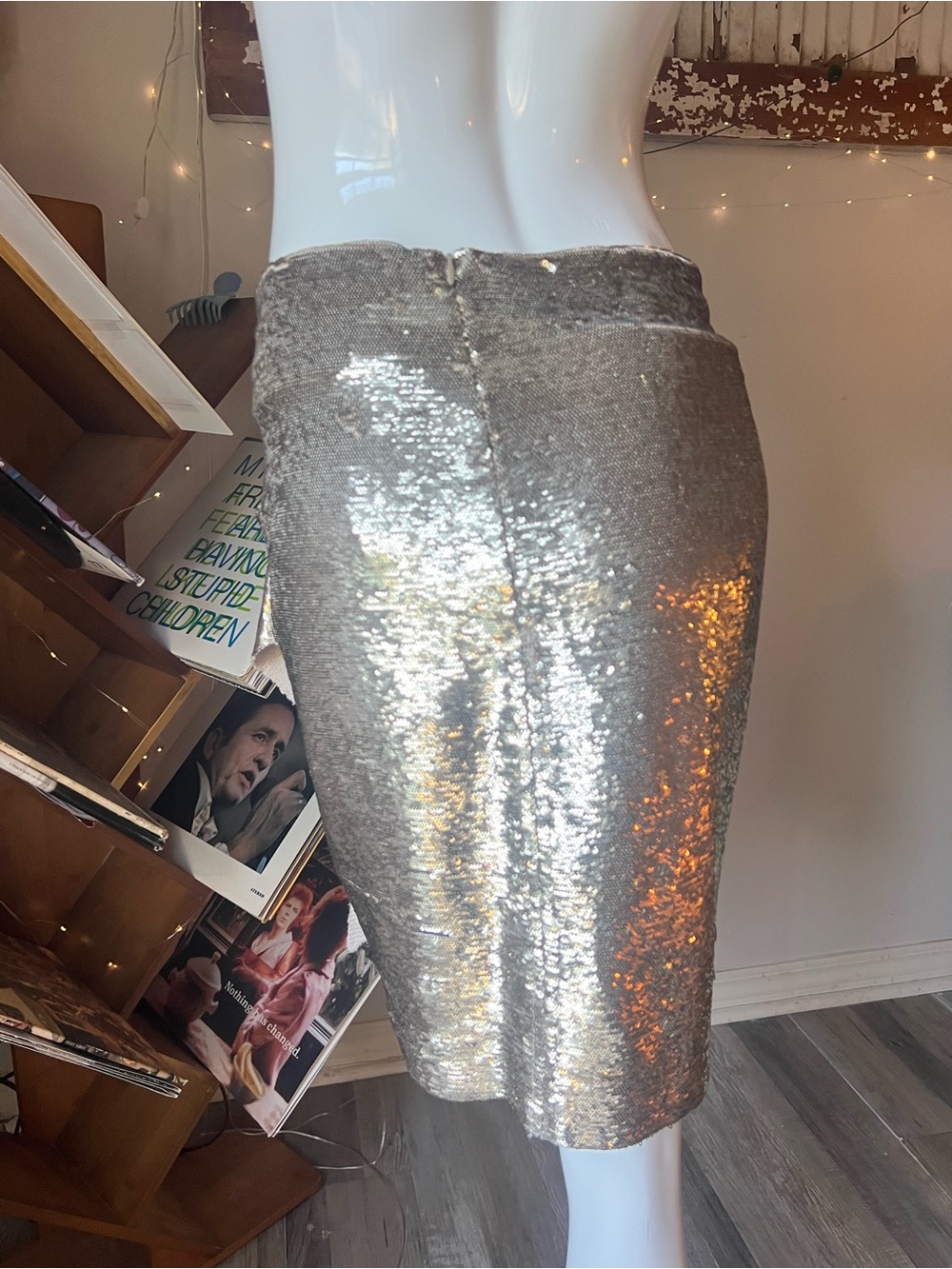 IRO Paris Saria 20S Gold Sequin Ruched Draped Pencil Skirt Designer Size 40 US L - Picture 7 of 12